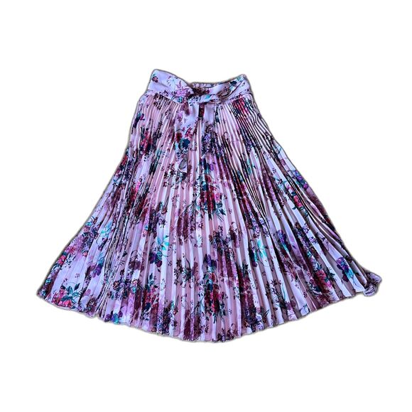 BCBG Max Azria Pink Floral Pleasted Maxi Skirt   Women's Size Small - Picture 7 of 9